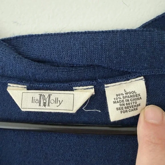 Lia Molly Womens Sweater L Blue Wool Wrap Front Knit Top Indie Coquette - Picture 4 of 7